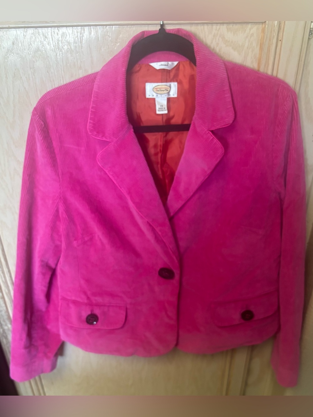 Talbots Blazer Size 14P Corduroy Stretch Pink Jacket Vintage Stretch Cotton